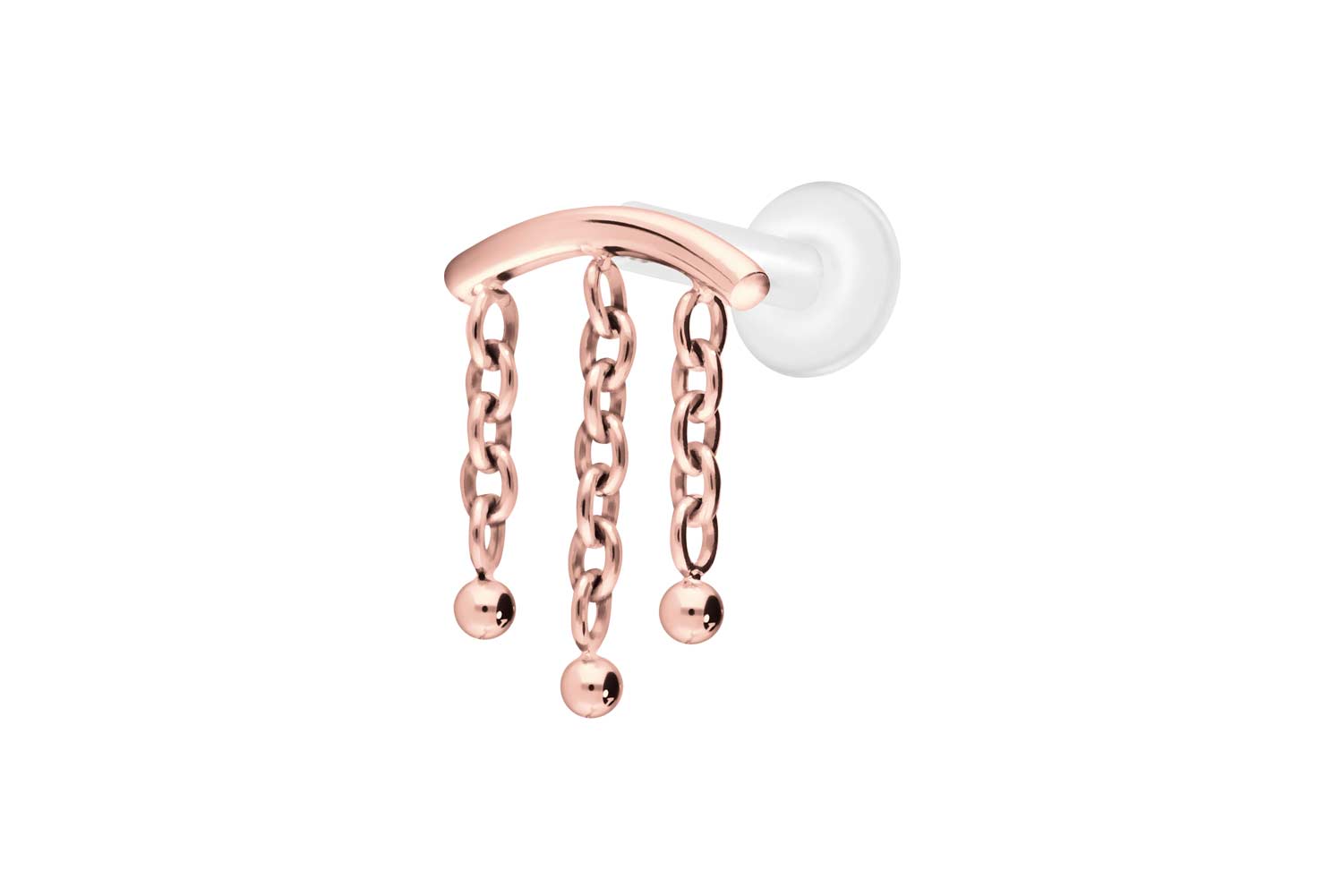 PTFE Labret Piercing mit Innengewinde + Titan-Aufsatz BOGEN + 3 KETTEN